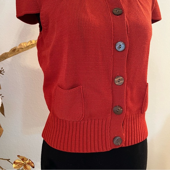 Jones New York Burnt Orange Button-Up Short Sleeve Cardigan - Picture 4 of 11